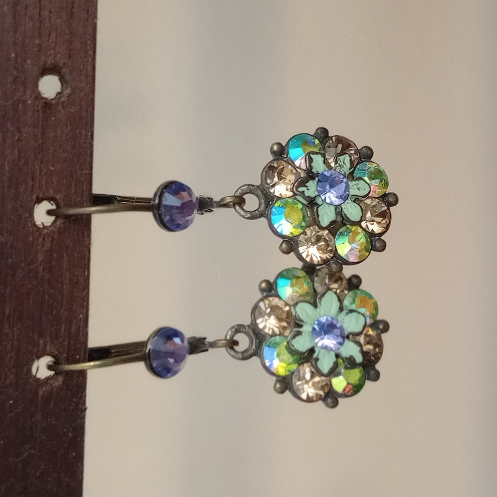 Michal Negrin signed Aurora Borealis floral earrings